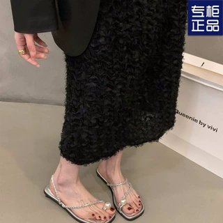 水钻拖鞋2025新款夏季外穿海边银色凉拖鞋仙女鞋鸽子蛋凉鞋配裙子