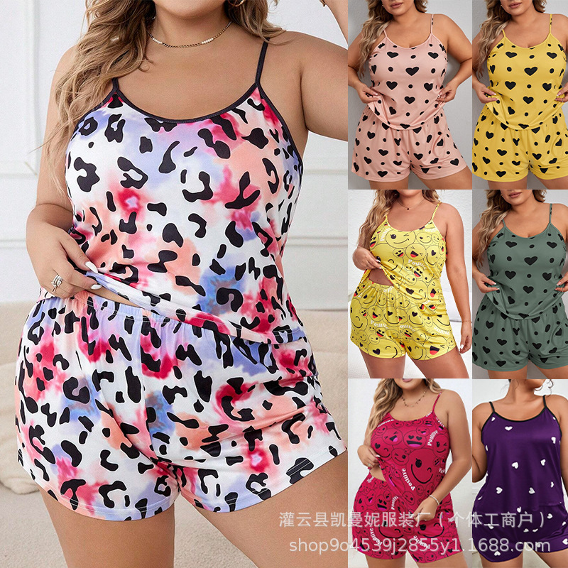 European and American Cross-Border Camisole Shorts Plus Size Oversized Pajamas Loungewear Set Casual Loose Comfortable