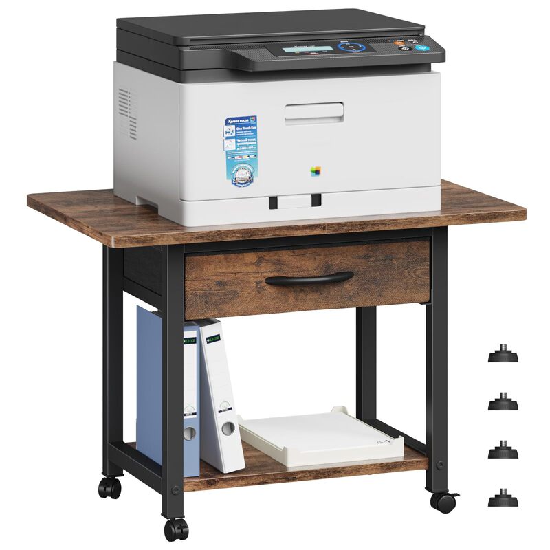 Cross-Border Retro-Style Printer Stand with Wheels, Office File Storage Desk with Drawers, Custom-Made from the Source Factory