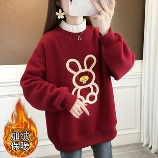 fleece-lined Thickened Half-high Collar Sweatshirt Women's Autumn and Winter 2024 New Fake Two-piece Red Top Clothes for Year of the Snake