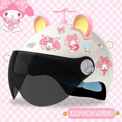 Motosiklet kaskı (dəbilqə) — electric battery car helmet summer - bright-white-sunscreen-random-windmill-big-pink-ear-yellow-3c-certified-model-meimei-tz