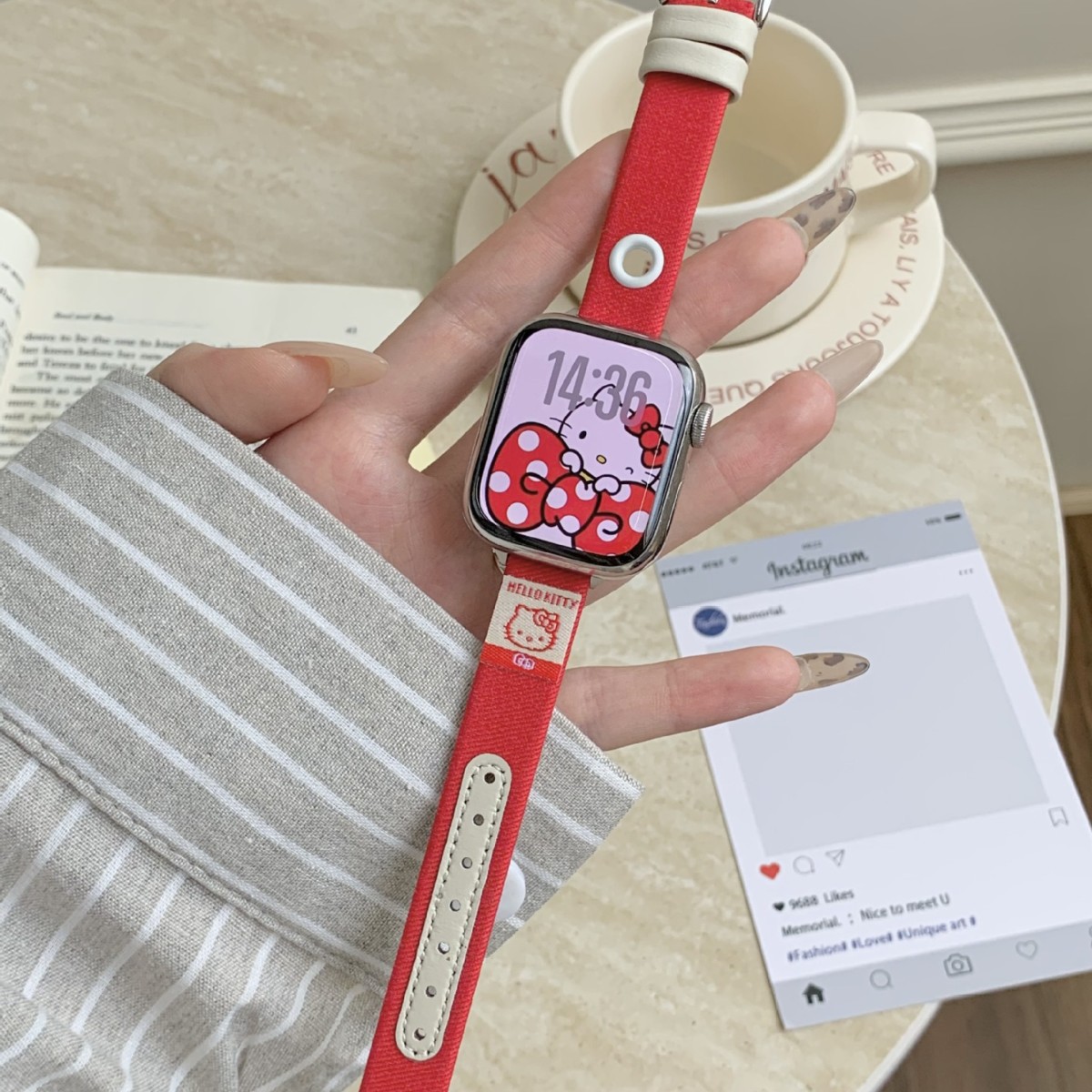 Suitable for Apple Applewatch11 Watch S10 Generation Iwatch98765Se Cartoon Sticker Denim Strap