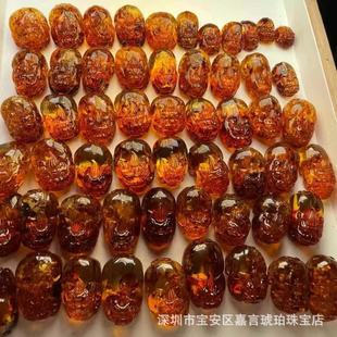Songgang Factory Source Amber Beeswax Wholesale Flower Amber Pixiu Carving DIY Bracelet Accessories Beaded Pendant Jewelry