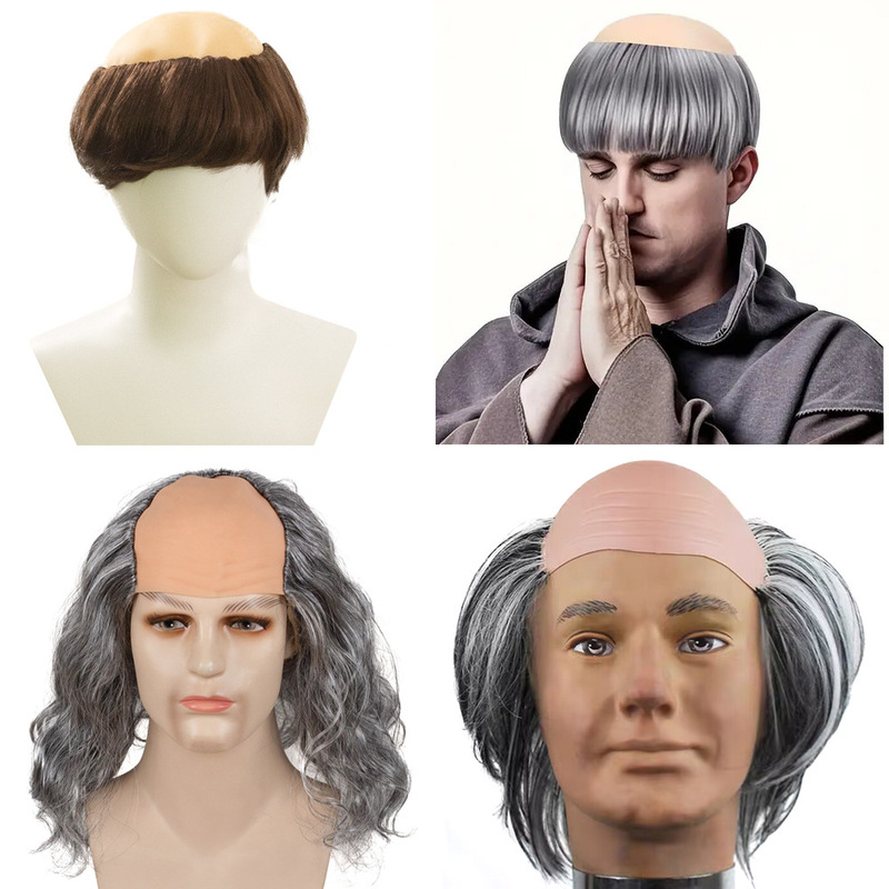 Halloween Bald Wig Jesus Bald Headgear Monk Wig Brown Adult Monk Character Wig Dress up Halloween Bald Wig Jesus Bald Headgear Monk Wig Brown Adult Monk Character Wig Dress up
