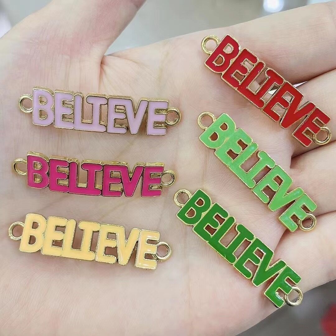 Fashion Color English Letter Believe Copper Retractable Adjustable Bracelet Wholesale display picture 3