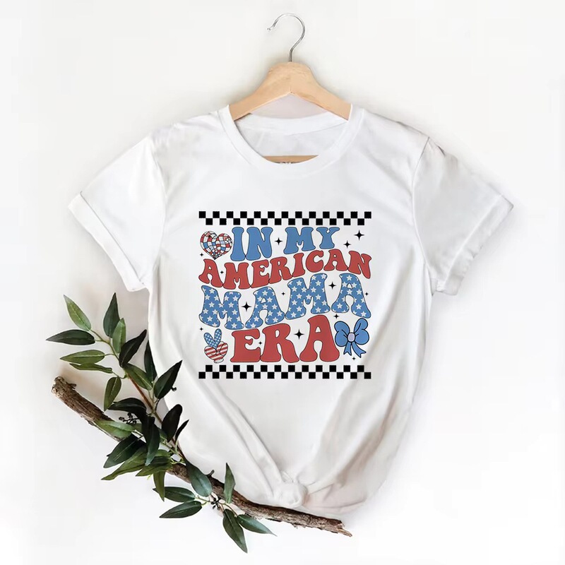 In my American mom era, women's t-shirts feature flirty bows, 4th of July shirts, and Independence Day women's tops In my American mom era, women's t-shirts feature flirty bows, 4th of July shirts, and Independence Day women's tops