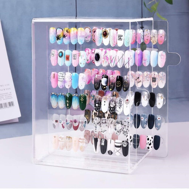 Nail Art Storage 60 Grids Lattice Nail Art Display Board Transparent Acrylic Removable Magnet Adsorption Rack