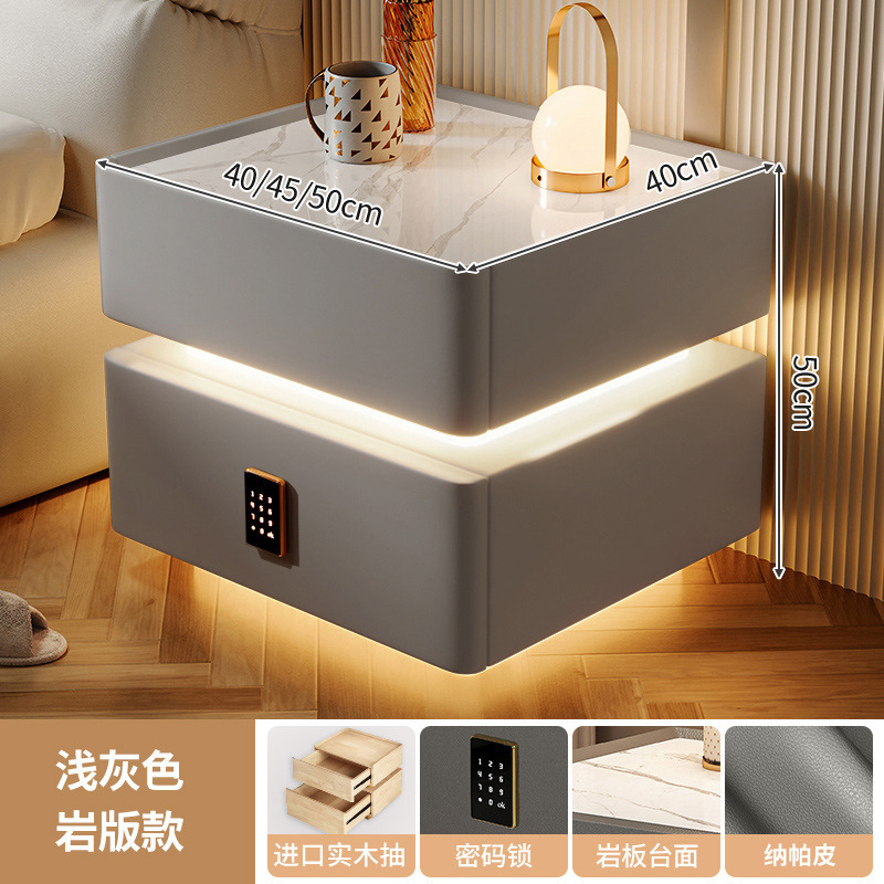 Mesita de noche inteligente, lujo ligero, alta calidad, madera maciza con luz 2024, nuevo dormitorio con cerradura, pequeño gabinete, simple y moderno