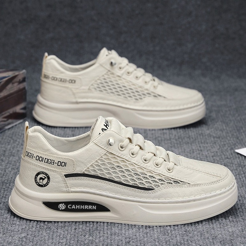 Zapatos de hombre de primavera y verano, zapatos de tablero de tela de malla transpirable, zapatos blancos para jóvenes estudiantes, zapatos deportivos de ocio para hombres, nuevo estilo 2025