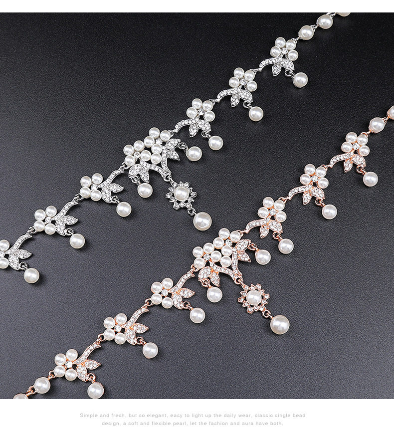 Luxurious Leaves Alloy Plating Artificial Pearls Rhinestones Women's Earrings Necklace display picture 3