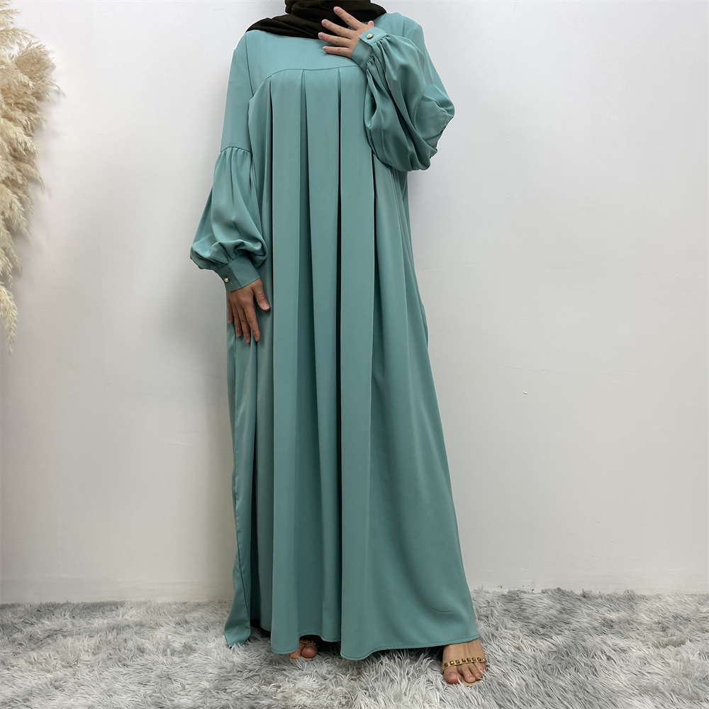 Loose Fitting Sleeved Maxi Dress Stylish Side Pockets Pleated Robe Style Design Women's Clothing_ecoleips.com