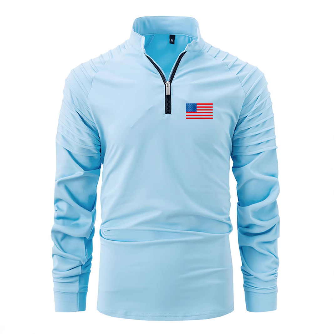 Monochrome Men's Casual Long-sleeve Polo Shirt Stand-up Collar_voghion.com