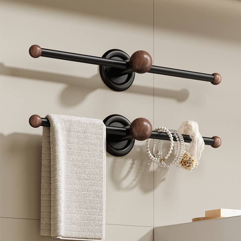Walnut Towel Bar Bathroom Mid-Century Style Punch-Free Single Hanging Rod Toilet Bathroom Towel Rack