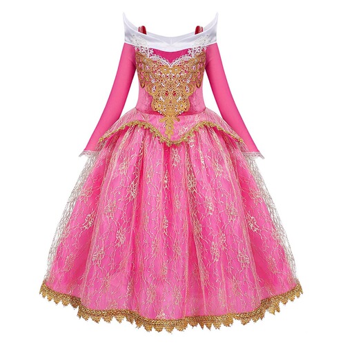 Princess Sleeping Beauty Aria Princess Dress, Long-Sleeve Girl Christmas Formal Dress, Pink Red Dress for 3-8 Years Old