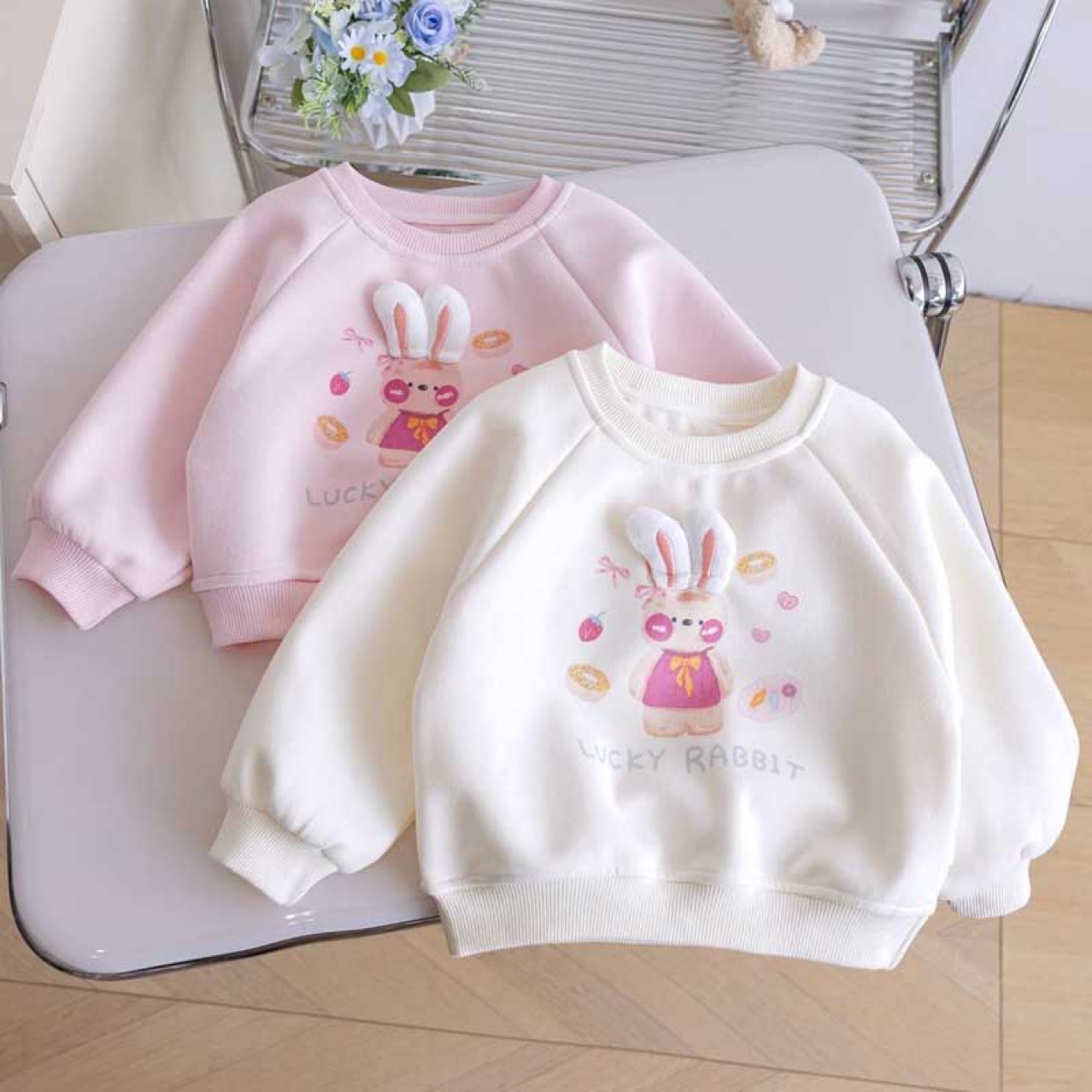 Girls' Sweatshirt, Spring and Autumn 2026 New Style, Stylish Pullover Rabbit Top, Outerwear, Children's Round Neck Versatile Base Shirt