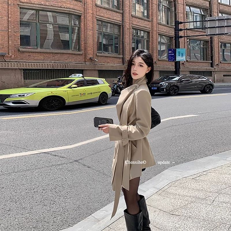 春秋中长款百搭英伦风衣女时髦小个子感西装外套潮|undefined