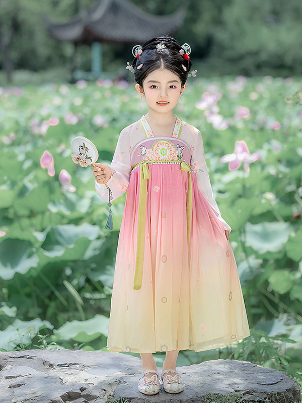 中大童儿童汉服春秋女童汉服女大童裙子中国风套装月兔长袖表演服|undefined