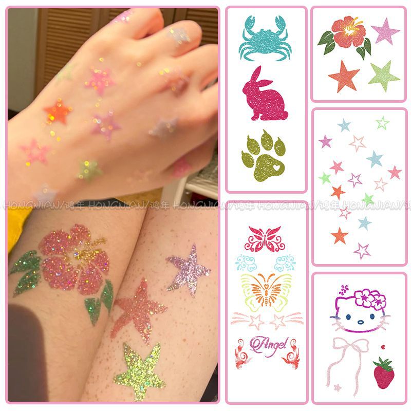 Bling Bling Star Butterfly Kitty Cat Glitter Tattoo Sticker High-Looking Photo Handy Gadget Sparkling Sticker Ins