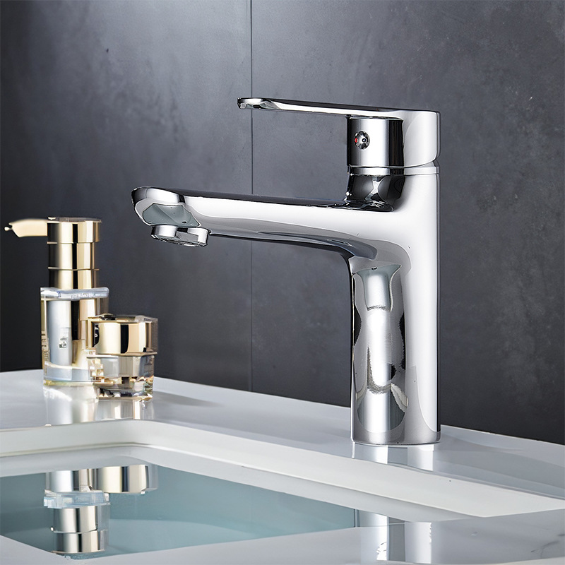 Copper-plated cold and hot face basin faucet household bathroom cabinet sink mixing valve bathroom under-sink faucet