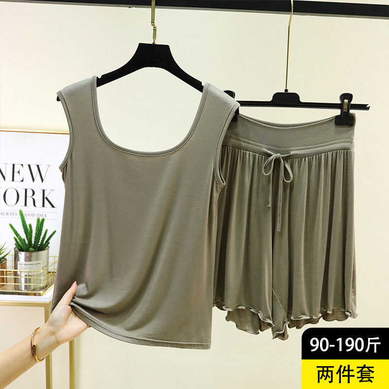 Modal Two-Piece Loose Sleeveless Pajamas for Women, Summer Thin Style, Large Size Tank Top and Shorts Loungewear Set Modal Two-Piece Loose Sleeveless Pajamas for Women, Summer Thin Style, Large Size Tank Top and Shorts Loungewear Set