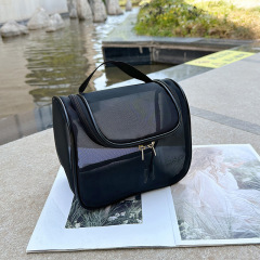 化妝包黑色網紗收納包簡約大容量新款手提透氣洗漱包便攜式輕便女