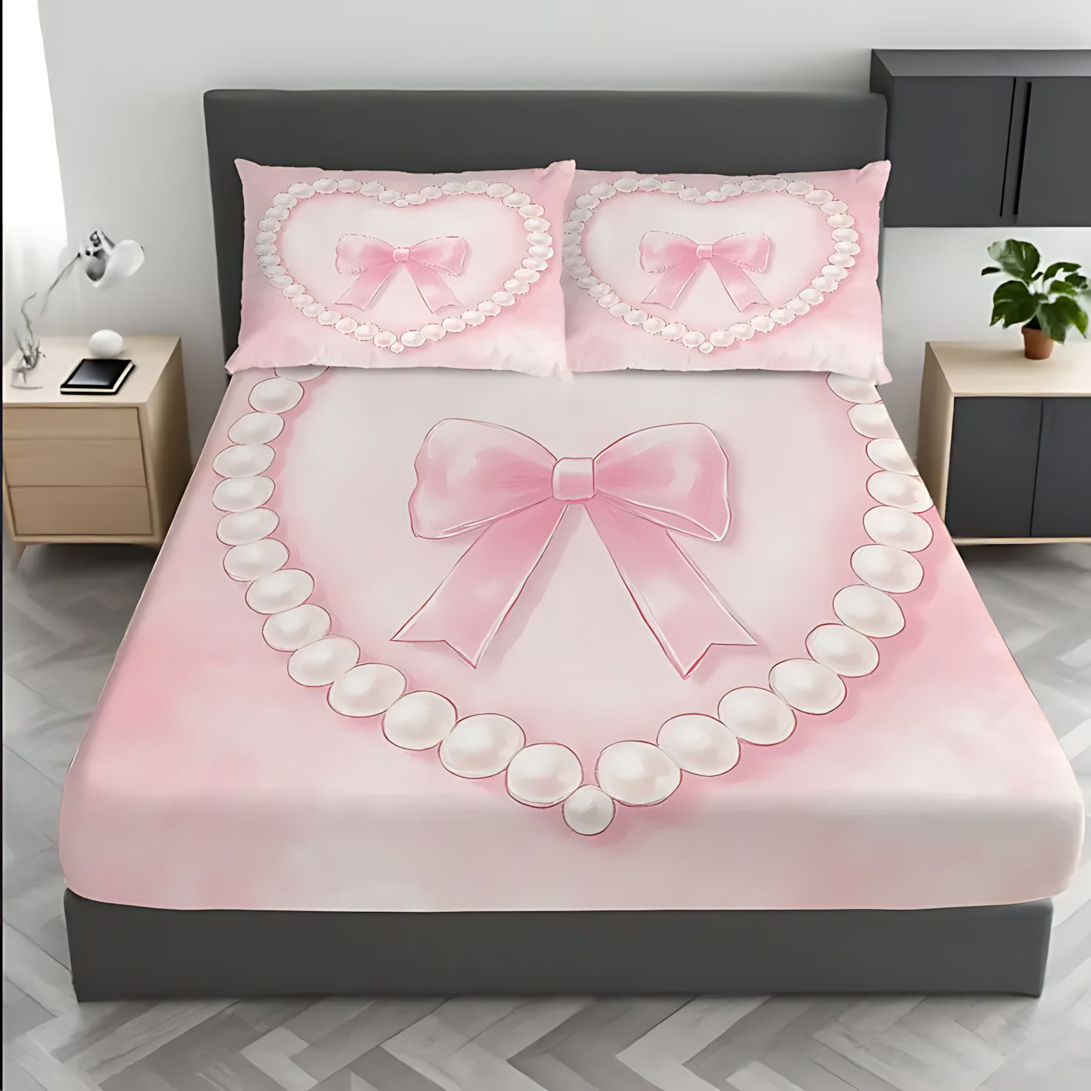 TEMU / JIT transfronterizo rosa arco de impresión digital HD cama de cama de cama de cama de cama