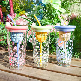 鲜花绽放可乐杯单层高硼硅玻璃杯卡通水杯 牛奶杯 高颜值水杯