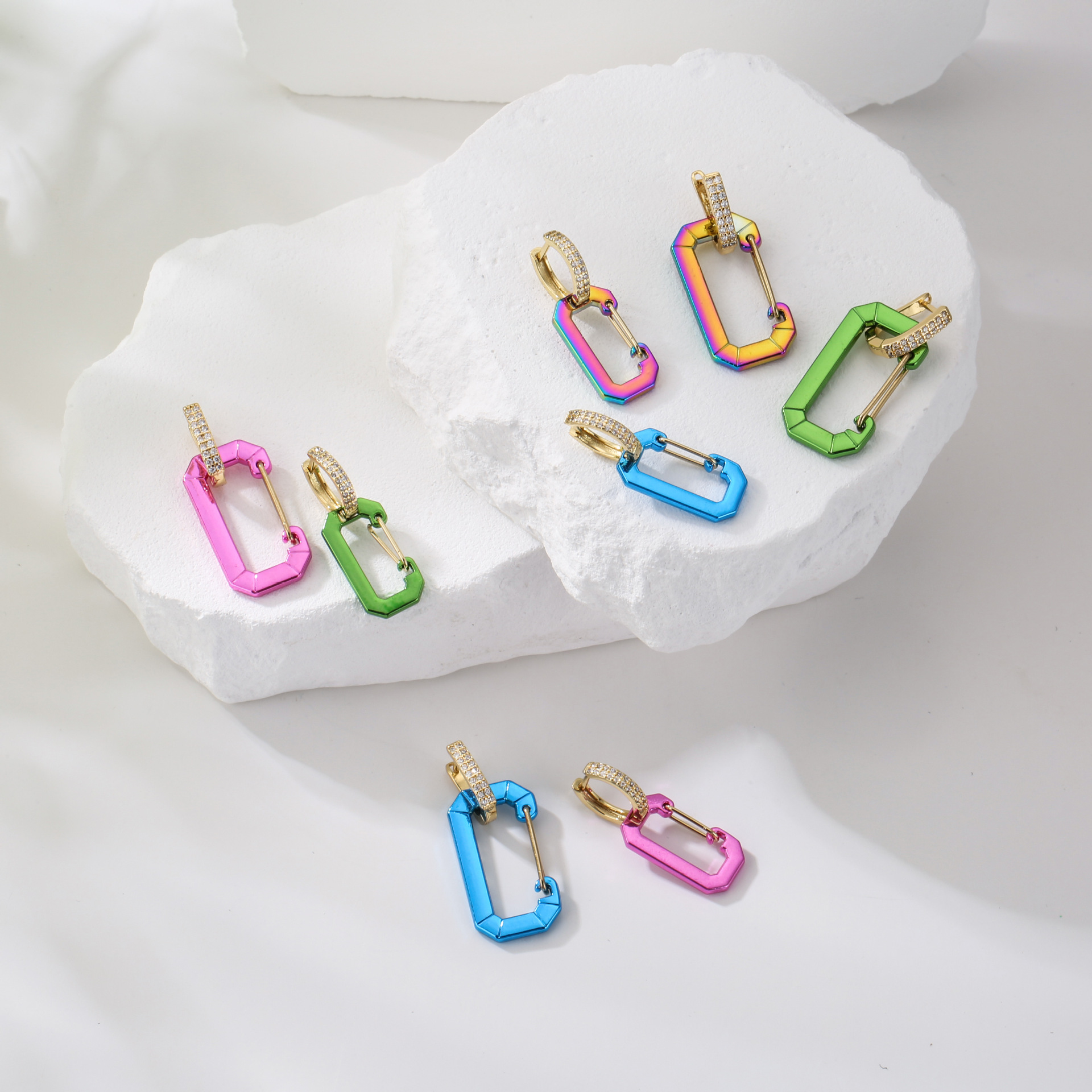 Brass Material Fashion Geometric Brass Earrings Zircon Copper Earrings