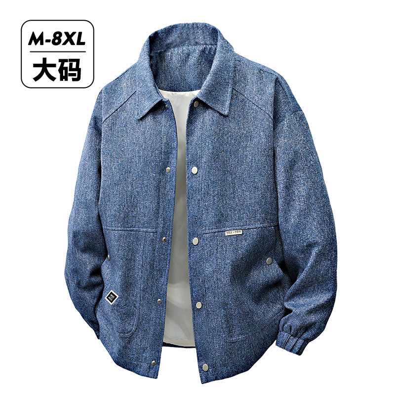 2025 New Youth Spring & Fall Lapel Jacket Men's Large Size Loose Imitation Wool Casual Jacket Trendy Fat Top