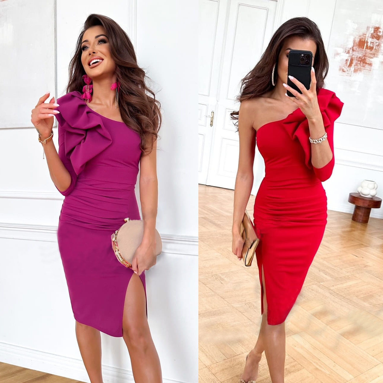 Women's Party Dress Simple Style Oblique Collar Slit Zipper Sleeveless Solid Color Knee-length Party display picture 1