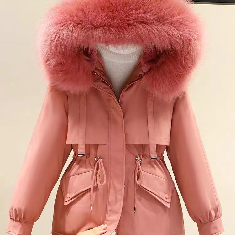 Velvet and Thickeneded Parka Women's Short Loose Large Size down Cotton Outwear Autumn and Winter Korean Style Hooded Casual Cotton Jacket