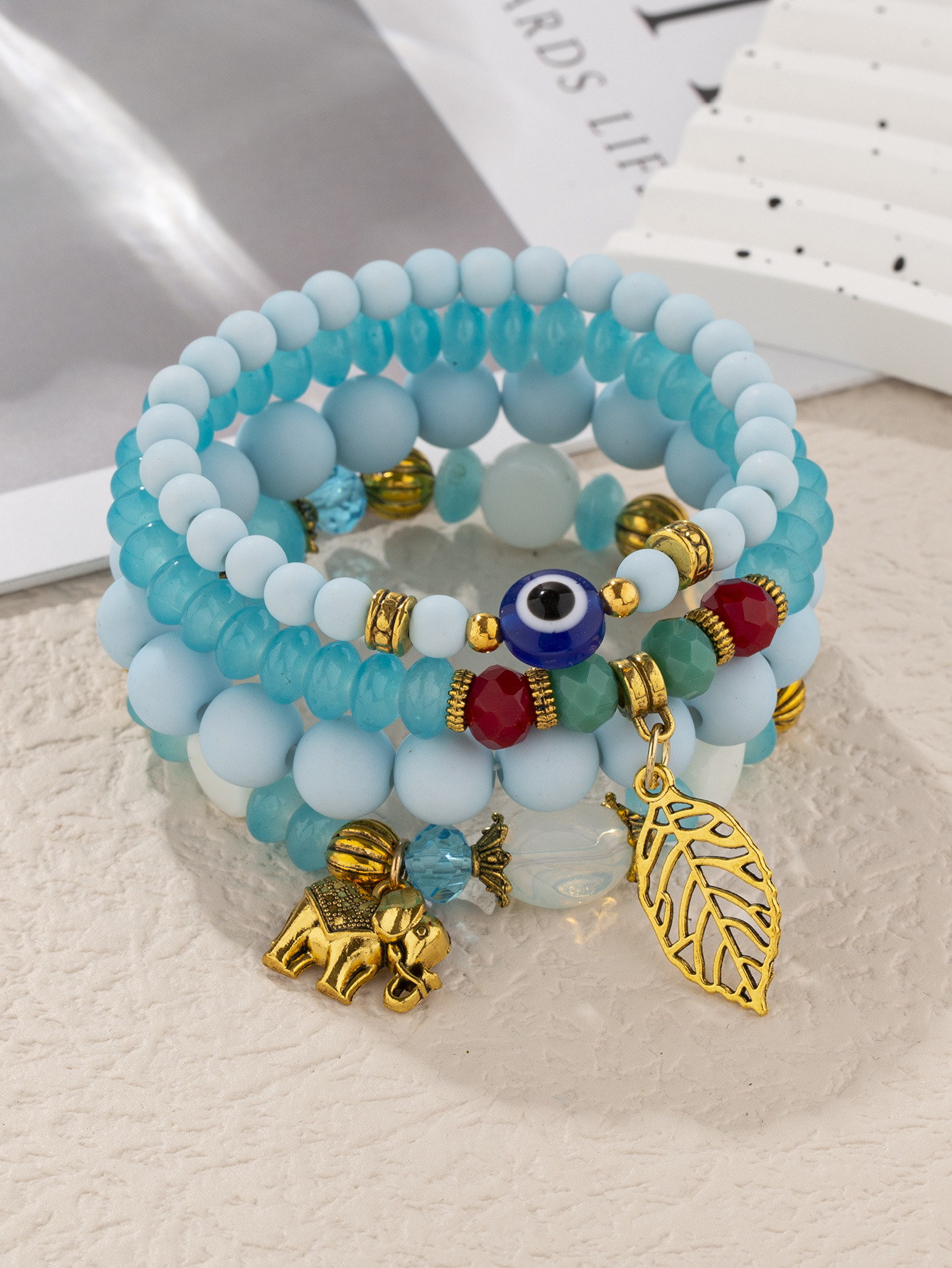 51g Weight Alloy Pendant Material Bracelets Classification Beads Chain Material 1 Set Quantity Holiday, Daily, Street Occasion Alloy, Glass Material Leaf, Elephant Pattern Women's Gender Beaded, Plating Design Casual, Retro, Simple Style Style Casual Retro Simple Style Leaf Elephant Arylic Alloy Glass Beaded Bracelets Wholesale 10