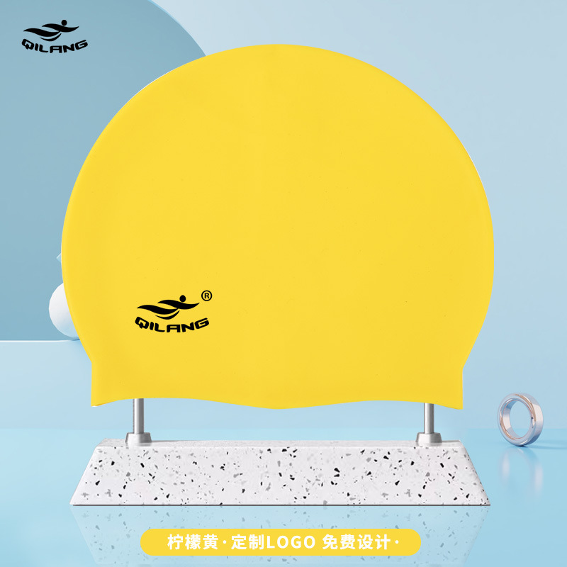 Gorro de baño de silicona para adultos al por mayor grueso 55g niños y niñas impermeable color sólido logotipo impreso gorro de baño fábrica recto