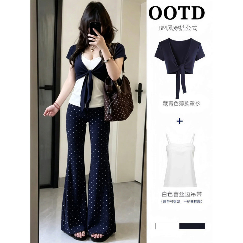 Summer Tube Top with Straps, Short Cardigan, Two-Piece Camisole Set, Women's Inner Wear, Unique and Beautiful Korean-Style Outfit