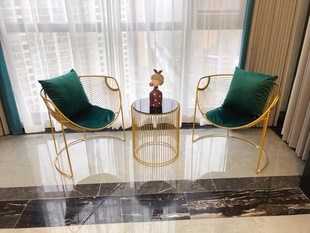 Nordic Style Wrought Iron Balcony Leisure Coffee Table Modern Light Luxury Coffee Table Internet Celebrity Side Table Small Round Table and Chair Combination Three-piece Set