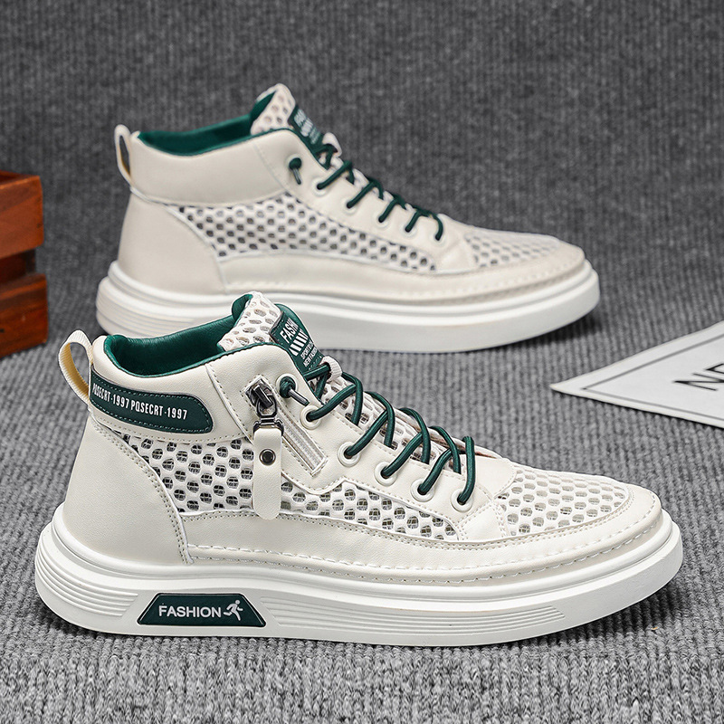 2026 primavera tendencia nueva malla hueca transpirable con suela gruesa zapatos casuales para hombres explosión de zapatos anti-deslizantes de alta altura