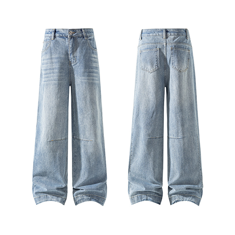 Amerikanischer Deconstructed Cleanfit Curved-Cut Jeans für Herren, Herbst- und Wintertrend, Marke Washed Straight-Leg_voghion.com