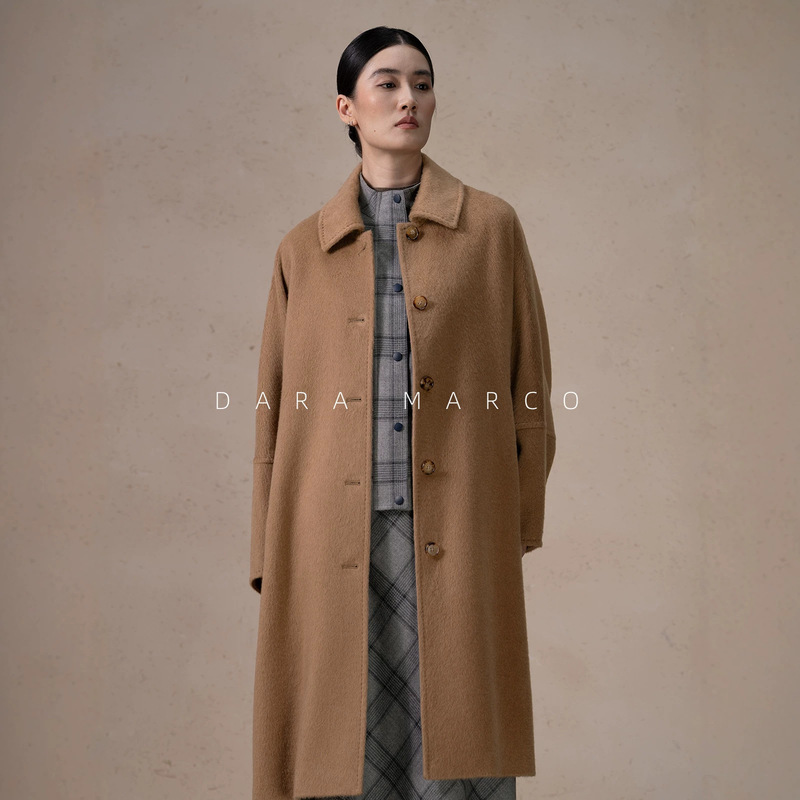 Luxurious texture | 100% camel wool coat, women's mid-length style, 2026 autumn/winter new collection, H-line lantern sleeve outerwear Luxurious texture | 100% camel wool coat, women's mid-length style, 2026 autumn/winter new collection, H-line lantern sleeve outerwear