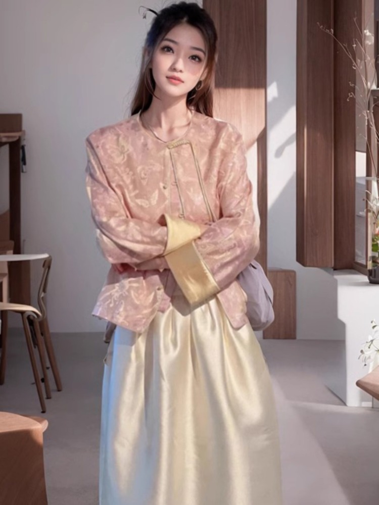 新中式粉色短外套女春季国风盘扣长袖上衣2024新款清冷禅意风开衫