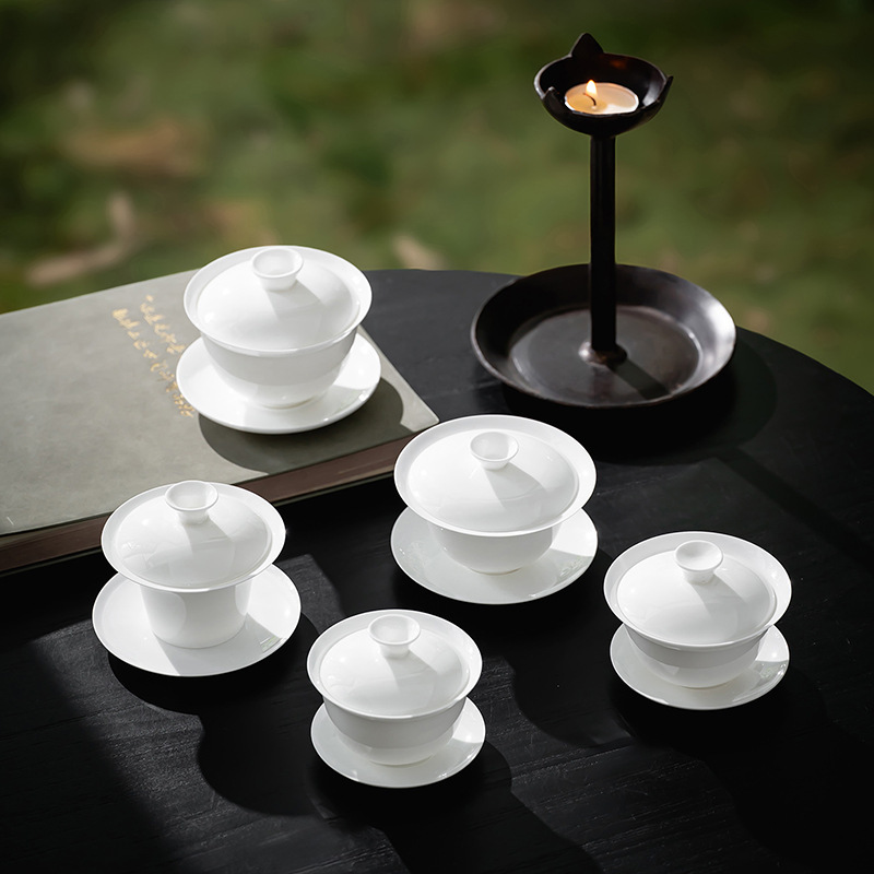Xingniangtang Chaozhou Bone China Tea Set Sancai Covered Bowl Lightweight Transparent High-Density Oolong Tea Maker Kung Fu Tea Set