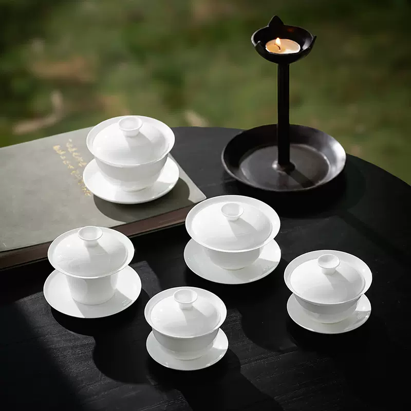 兴泥匠 潮州骨瓷茶具 三才盖碗轻薄透亮高密度乌龙泡茶器功夫茶具