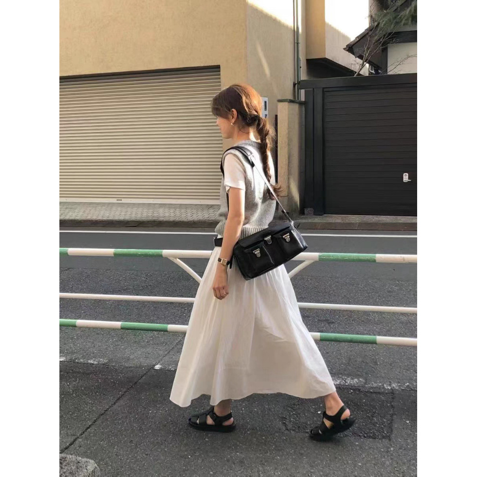 In-Stock 2025 Spring New Korean Dongdaemun Ou*Ce Elegant Solid Color High Waist Slimming White Pencil Skirt Umbrella Skirt