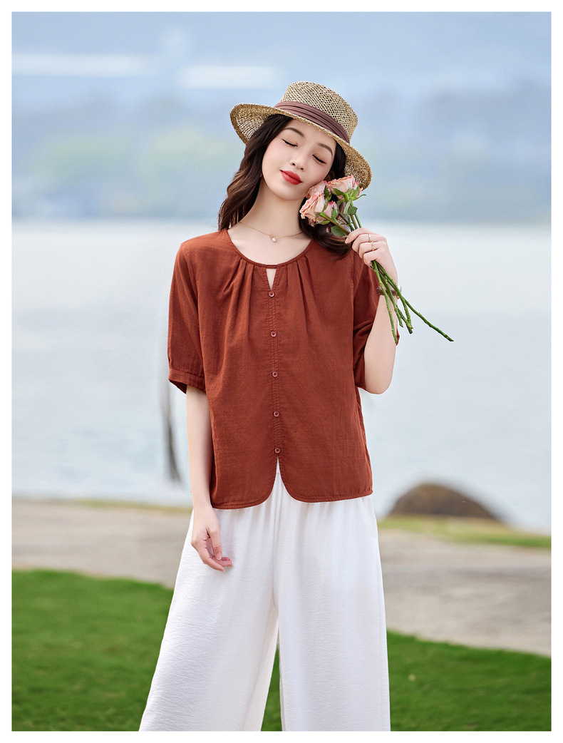 Bộ sơ mi phối quần ống đứng hai mảnh phong cách tân cổ điển MM6615 — màu sắc, xanh lá cây chi tiết 25