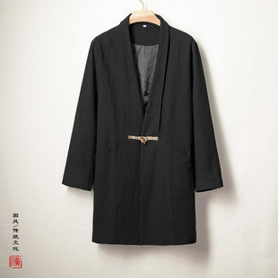 2024 autumn and winter new Chinese style men's cotton and linen jacquard lapel Zen long windbreaker coat a generation of hair