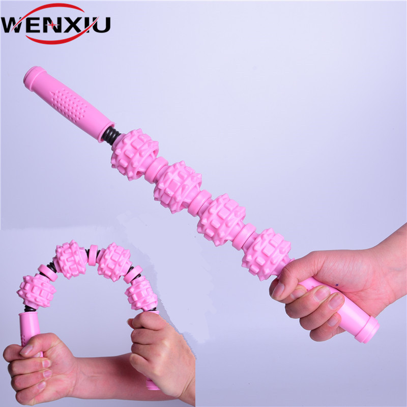 瑜伽健身4球按摩棒可弯曲的臂力器肌肉放松齿轮按摩棒 腿部筋膜器|ms