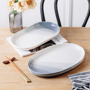 Simple Ceramic Plate Fish Plate Oval Dishes Household Steamed Fish Plate Large Size Fruit Plate Restaurant Commercial
