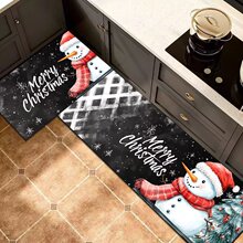 跨境temu新款圣诞节装饰地垫耐磨耐脏厨房地毯组合脚垫可贴标代发