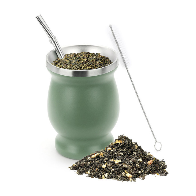 Taza de Mate de Acero Inoxidable, Doble Capa, Estilo Calabaza Argentina con Bombilla