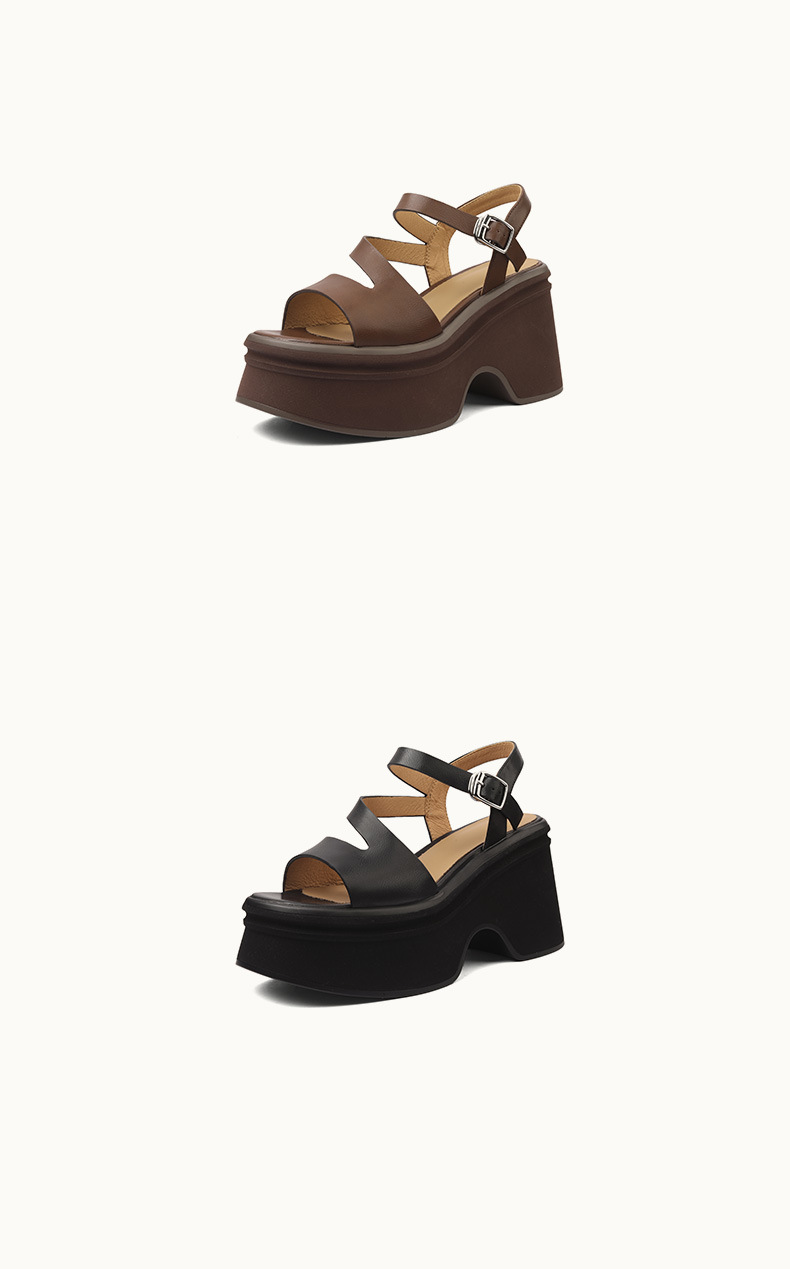 Sandal nữ đế xuồng 11cm quai ngang cổ điển hở mũi da thật — Màu vàng, Màu bạc chi tiết 9