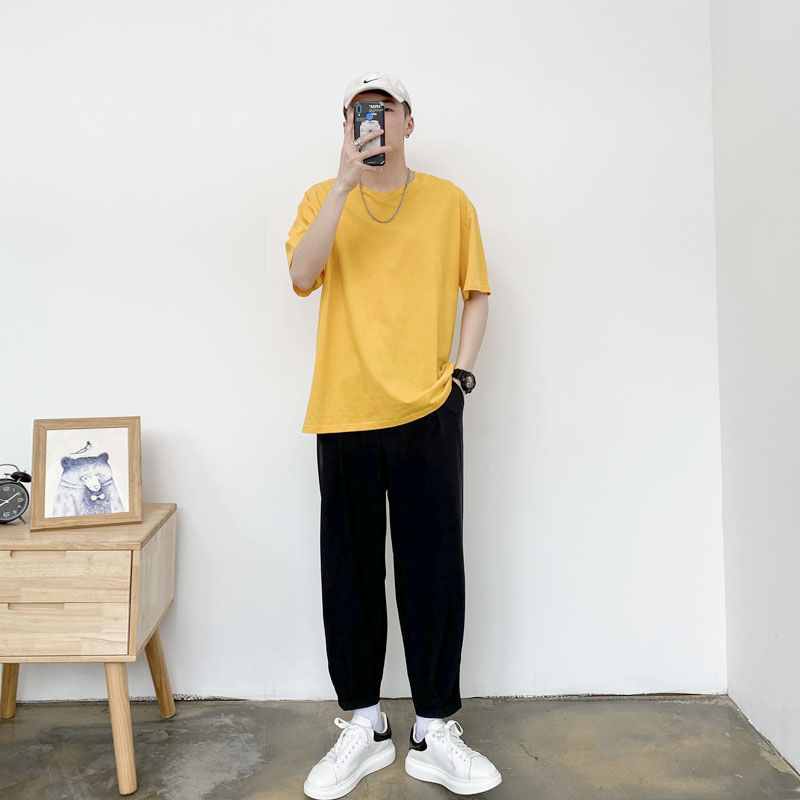 남자 친구 옷 여름 남자 반팔 티셔츠 세트 가벼운 성숙한 스타일 남성 의류를 가진 한국 유행 바지